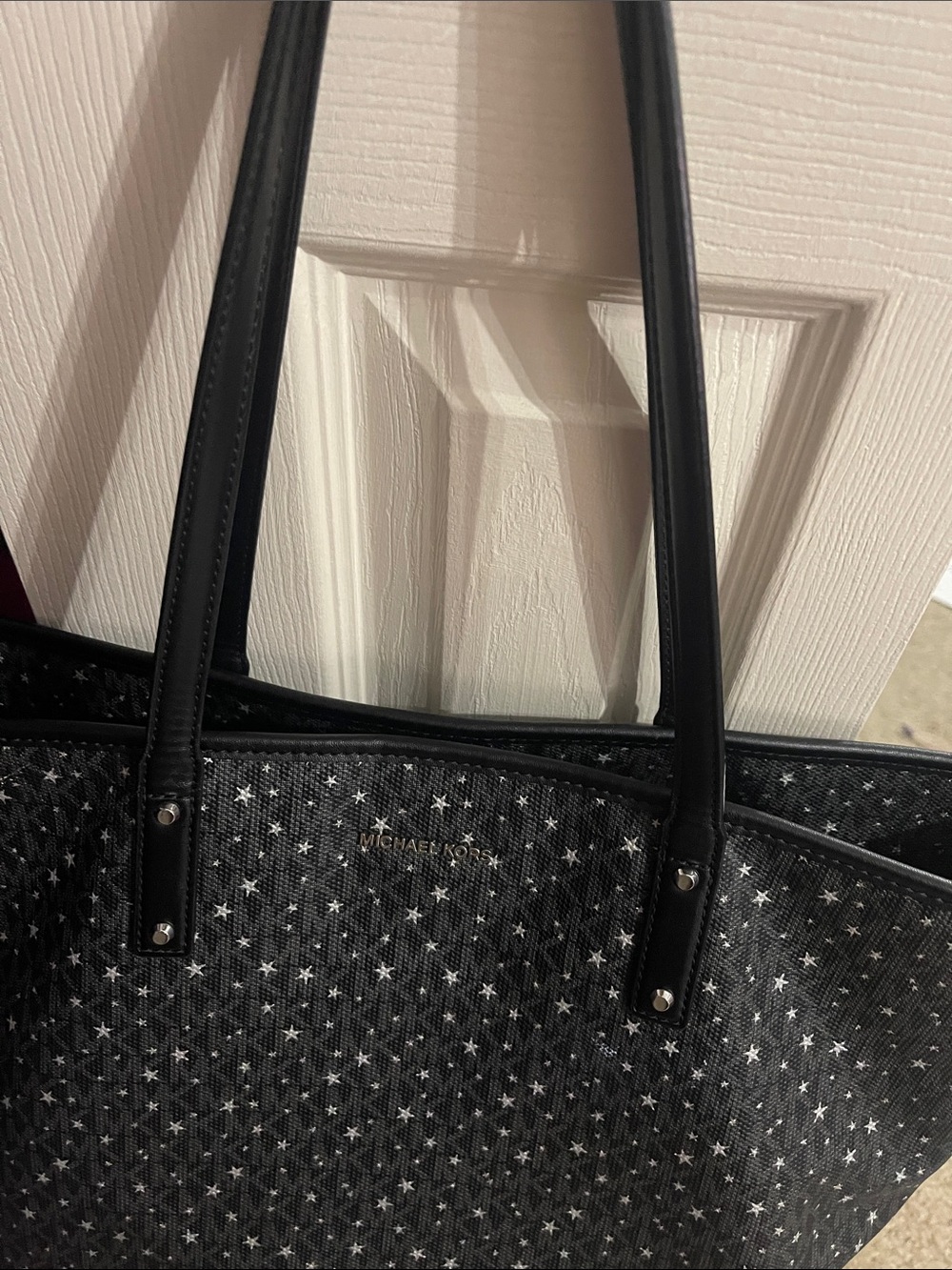Michael Kors Black Tote with Silver Star Print